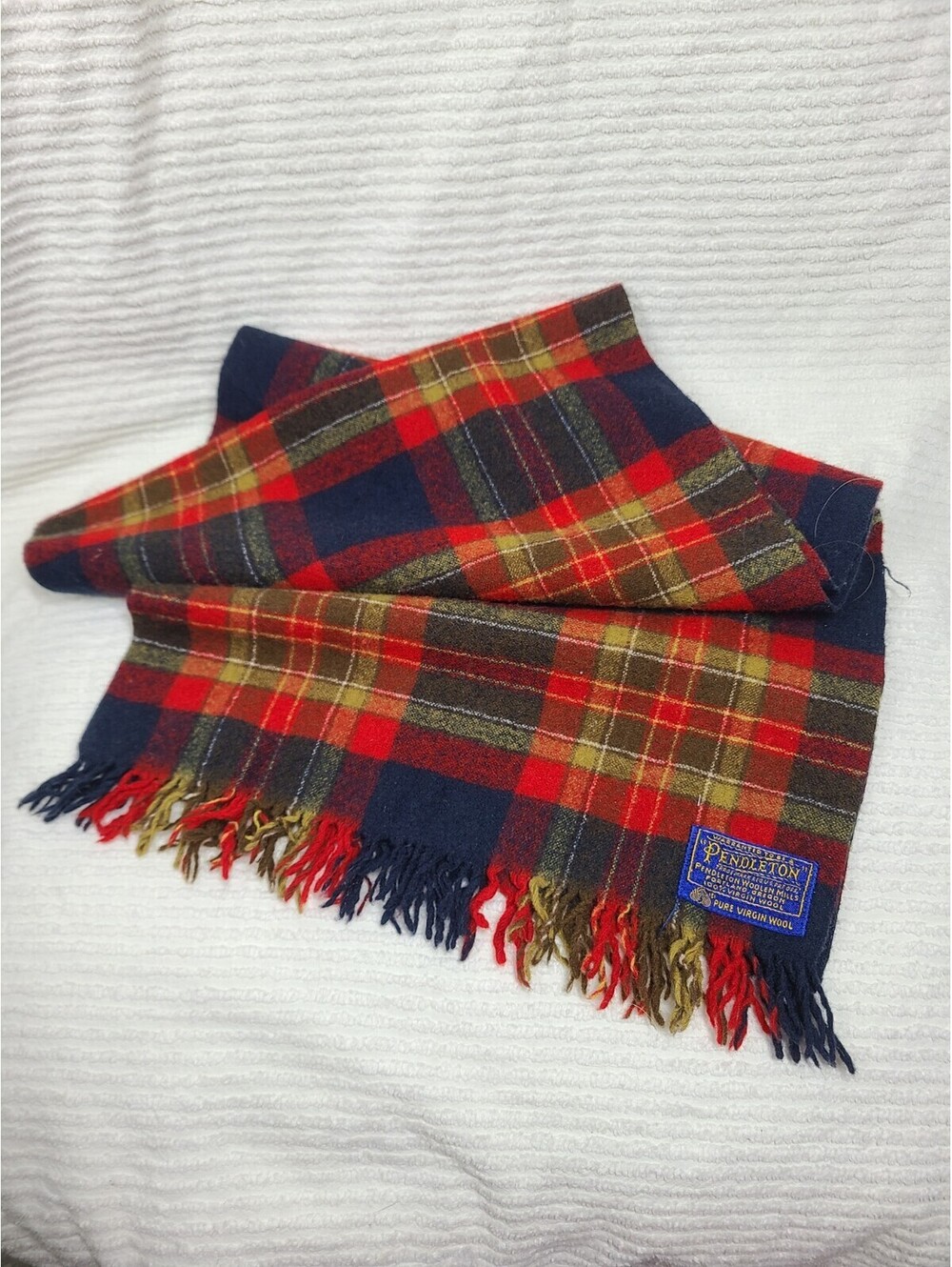 Vtg Pendleton Wool Mills Tartan Plaid Scarf 12"x48" Usa Primary Colors 60s 70s